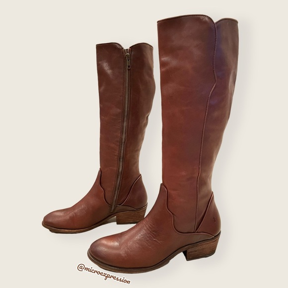 $429 Frye Carson Piping Cognac Brown Leather Tall Zip Up Fall/Winter/Spring Boot - Picture 16 of 16